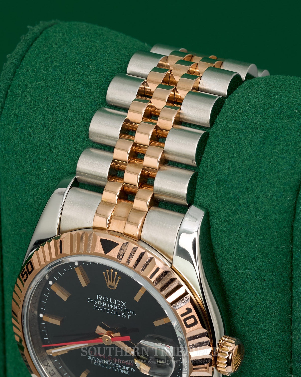 36mm Rolex Datejust "Turn-O-Graph" with Black Stick Dial in 18kt Rose Gold and Stainless on Jubilee (Ref: 116261)(Year: 2005)