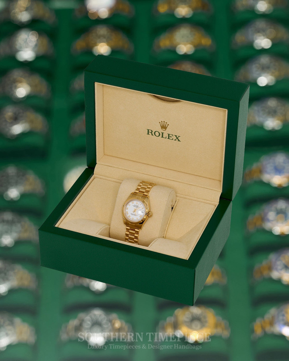 26mm Rolex Datejust "Ladies President" with White Roman Dial in Solid 18kt Yellow Gold (Ref: 179178)(Year: 2000)