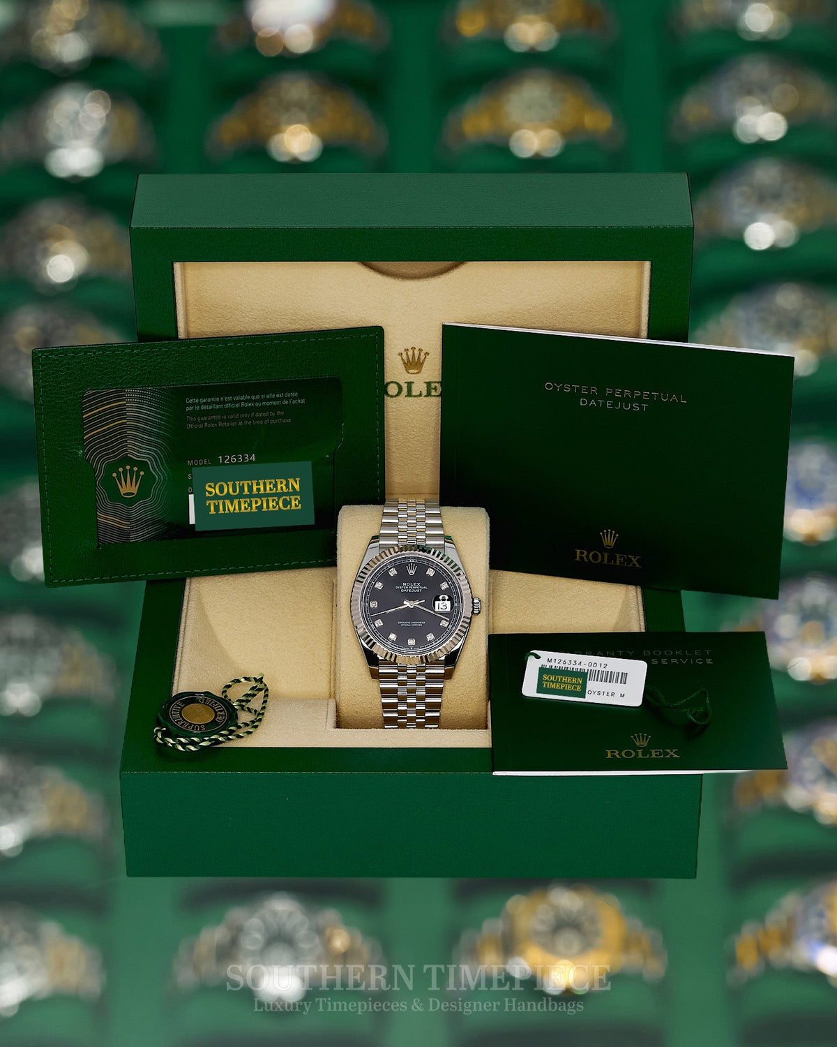 41mm Rolex Datejust with Factory Black Diamond Dial in 18kt White Gold & Oystersteel on Jubilee (Ref: 126334)(Year: 2022)(Box & Papers)