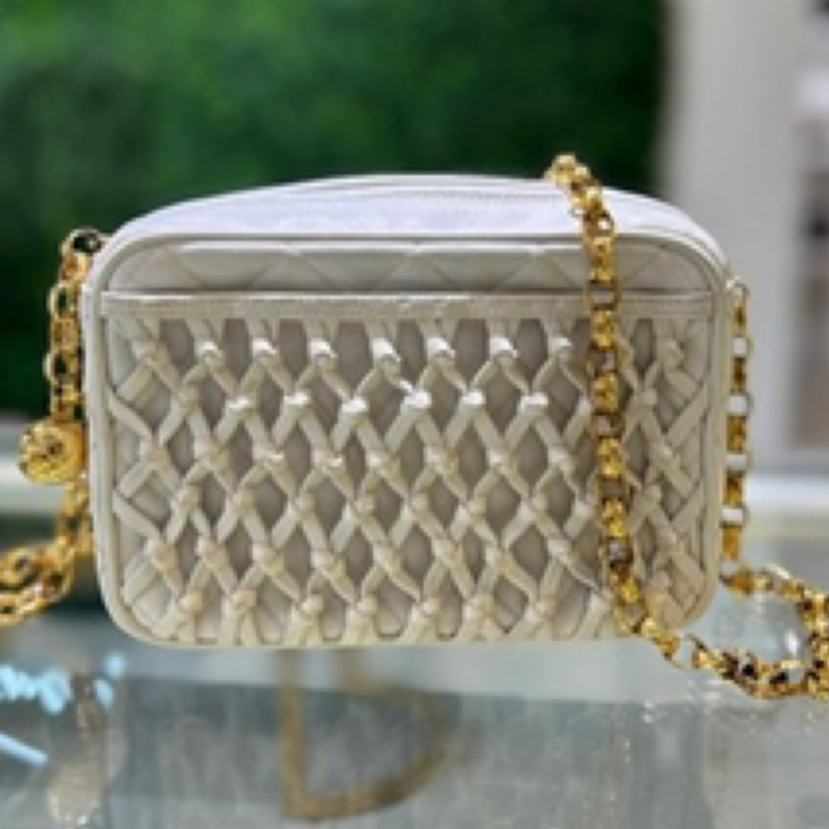 Chanel Quilted Knot Camera Case - White Lambskin Leather