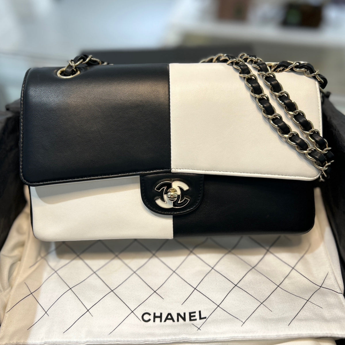 Chanel Bicolor Medium Classic Double Flap - Black & White Lambskin Leather (2024)