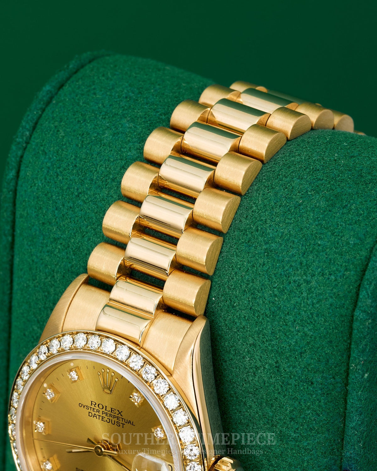 31mm Rolex Datejust "Ladies President" in Solid 18kt Yellow Gold with Factory Champagne Diamond Dial and Custom Diamond Bezel (Ref: 68278)(Year: 1993)