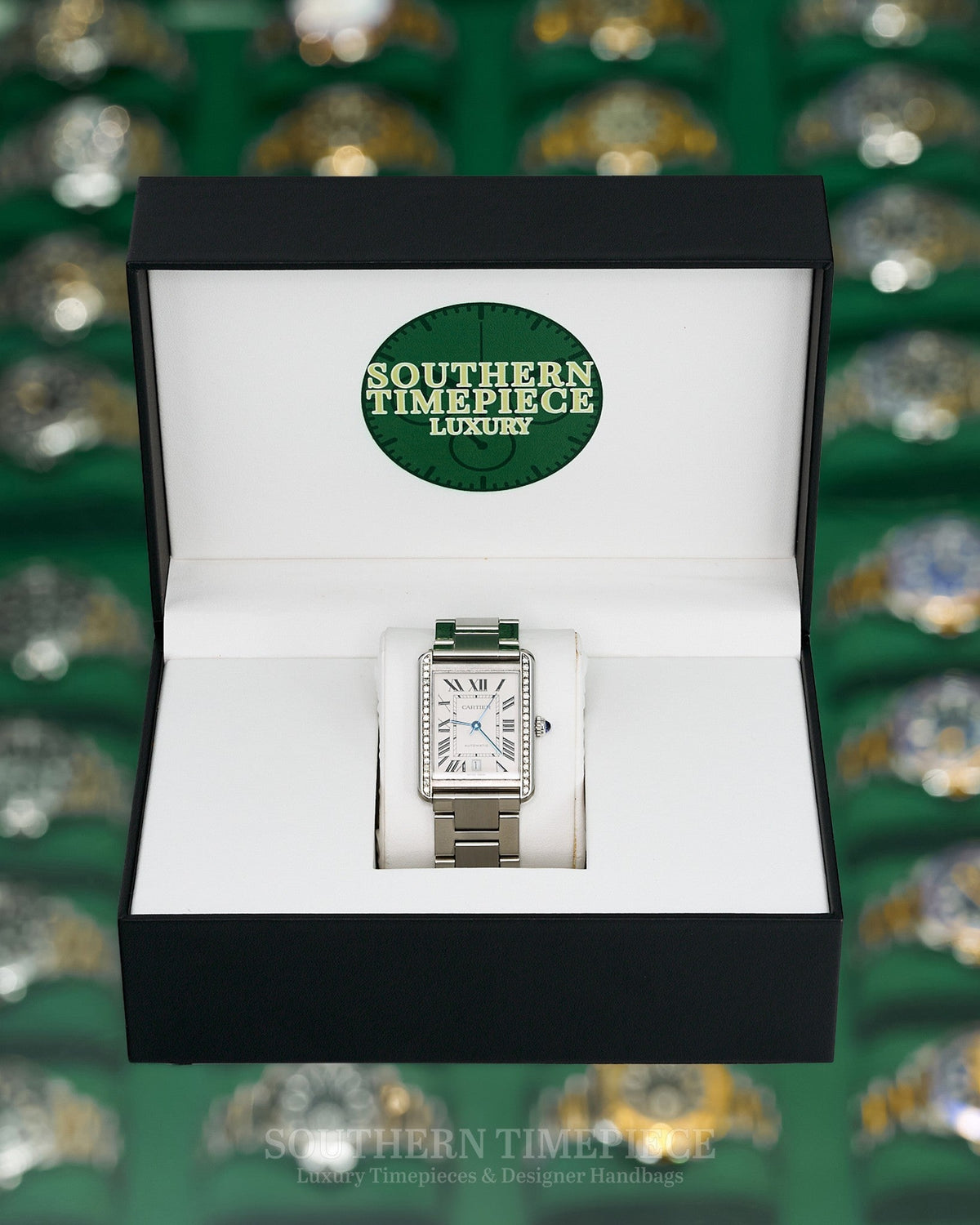 41mm Cartier Tank Solo XL in Stainless Steel with Custom Diamonds (Ref: W5200028)