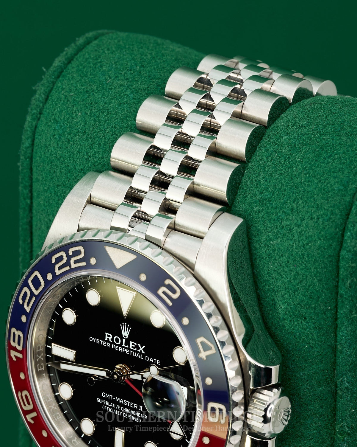 40mm Rolex GMT-Master II "Pepsi" with Navy Blue and Red Bezel in Stainless Steel on Jubilee (Ref: 126710BLRO)(Year: 2020)(Box & Papers)