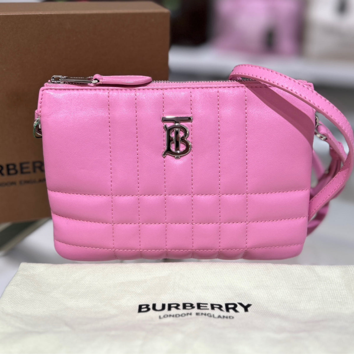 Burberry Lola Twin Pouch - Primrose Pink Quilted Lambskin