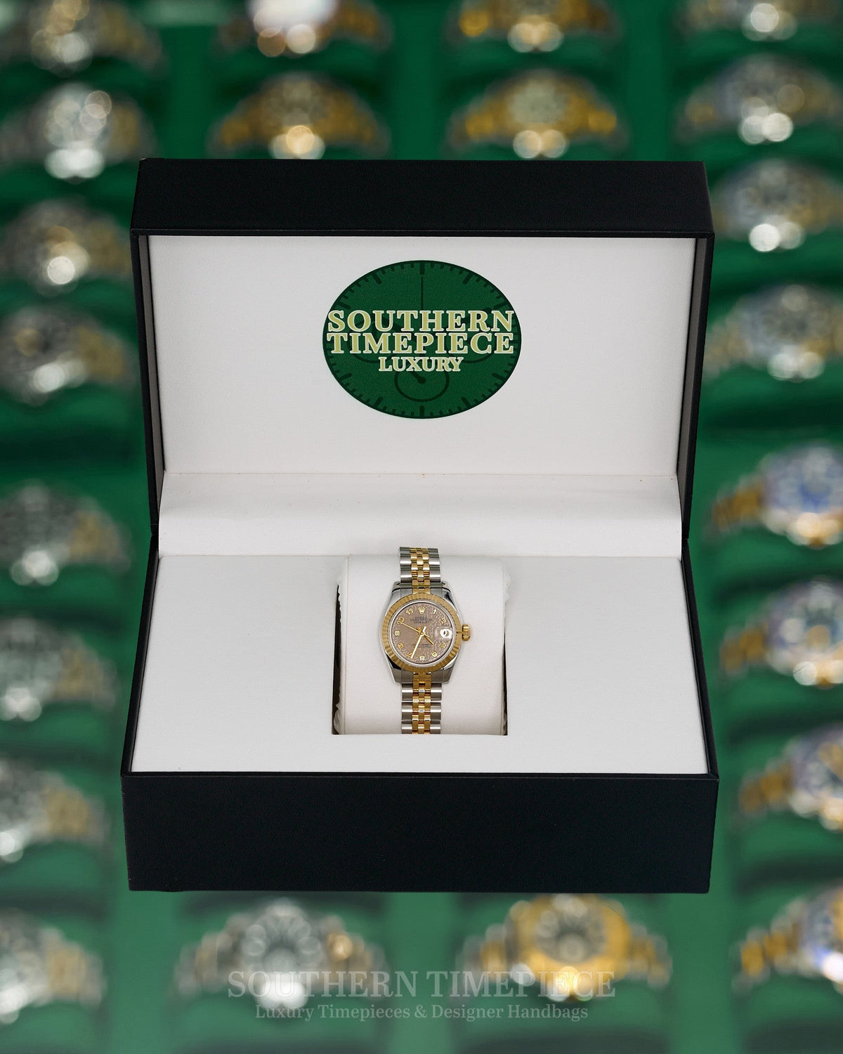 26mm Rolex Datejust with Cream Anniversary Arabic Dial in 18kt Yellow Gold and Stainless on Jubilee (Ref: 179173)(Year: 2004)