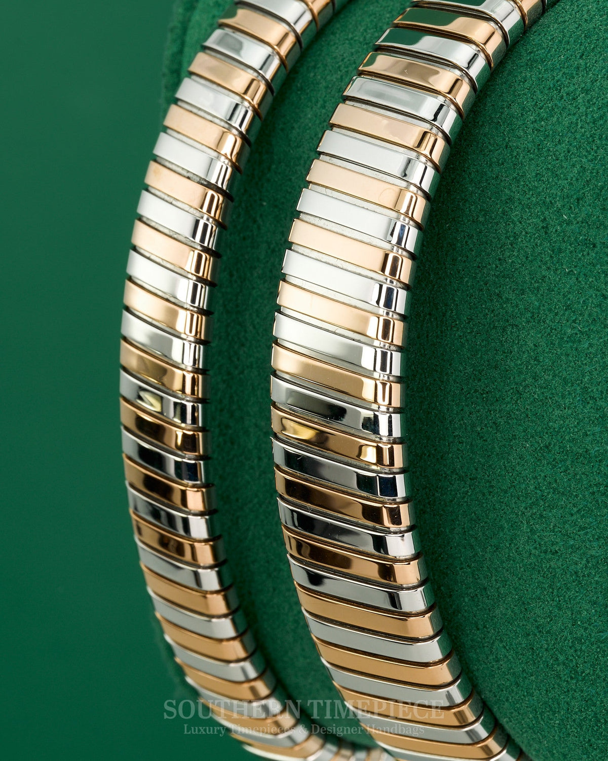 35mm Bvlgari Serpenti Tubogas with Black Dial in 18kt Rose Gold and Steel- Double Spiral Bracelet and Diamonds (Ref: 102099)(Year: 2018)(Box & Papers)