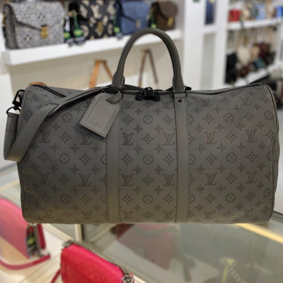 Louis Vuitton Keepall Bandouliere 50 - Anthracite Grey Monogram Shadow Calfskin Leather