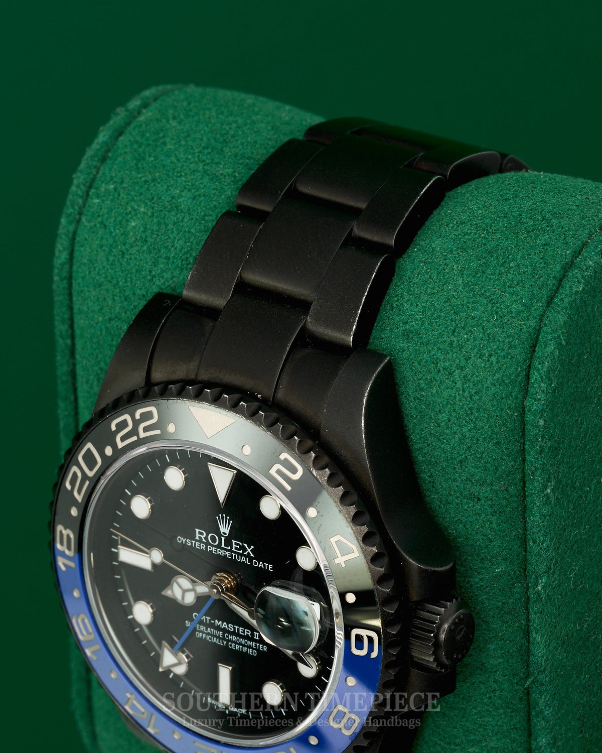 40mm Rolex GMT-Master II "Batman" PVD/DLC Coated with Blue and Black Bezel on Oyster (Ref: 116710BLNR)(Year: 2014+)(Box & Appraisal)