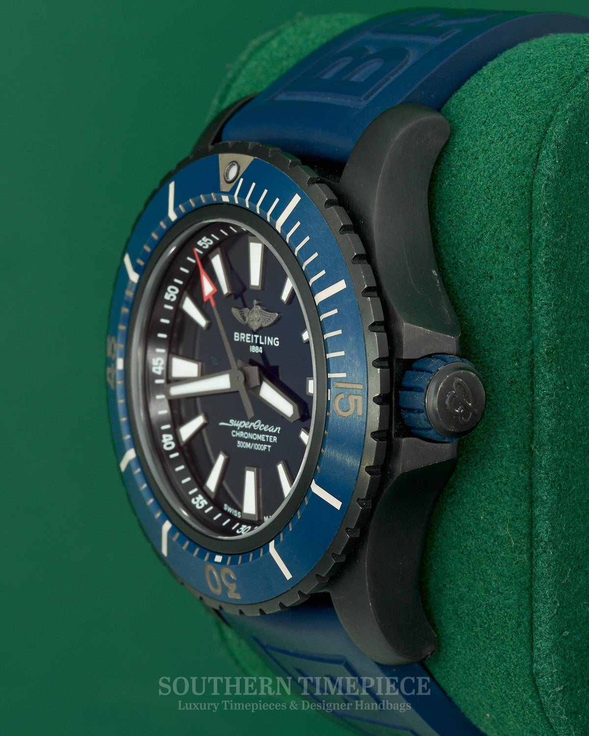 48mm Breitling SuperOcean Automatic with Blue Ombre Dial on Blue Rubber in DLC Coated Titanium (Ref: V17369)(Box)