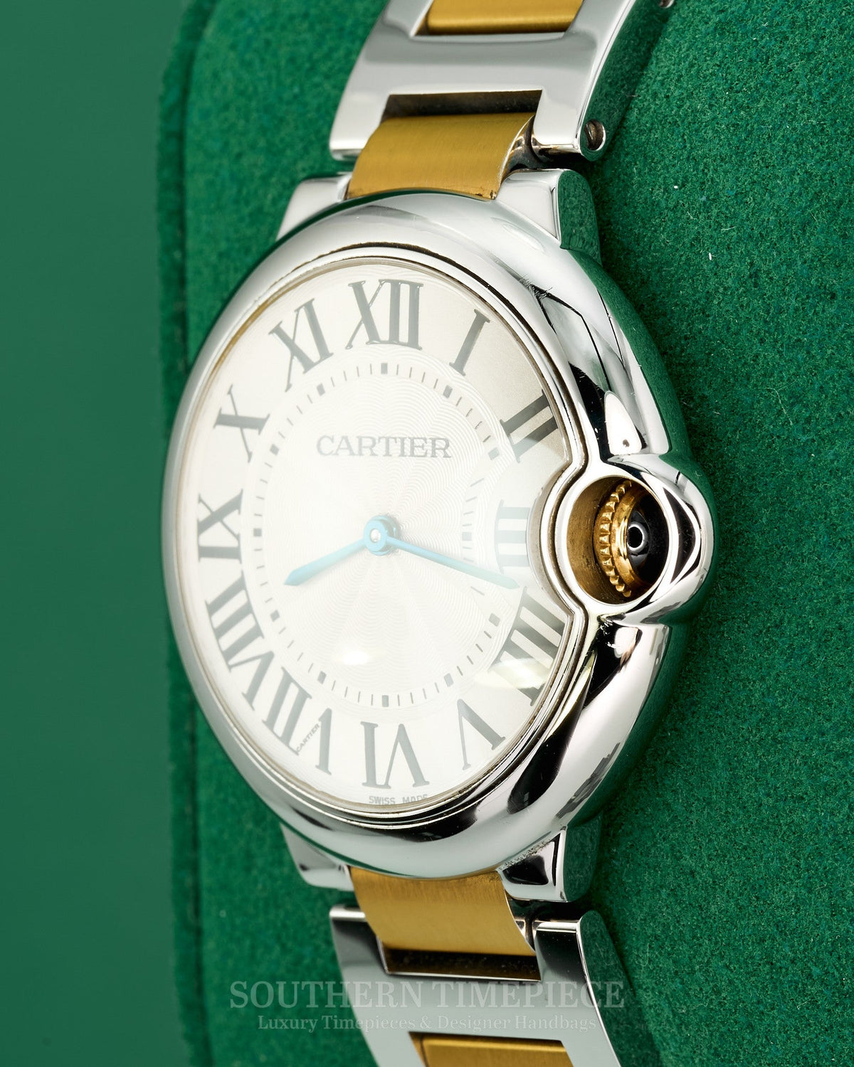 36mm Cartier Ballon Bleu in 18kt Yellow Gold and Stainless with Silver Roman Dial (Ref: W69008Z3)(Quartz)