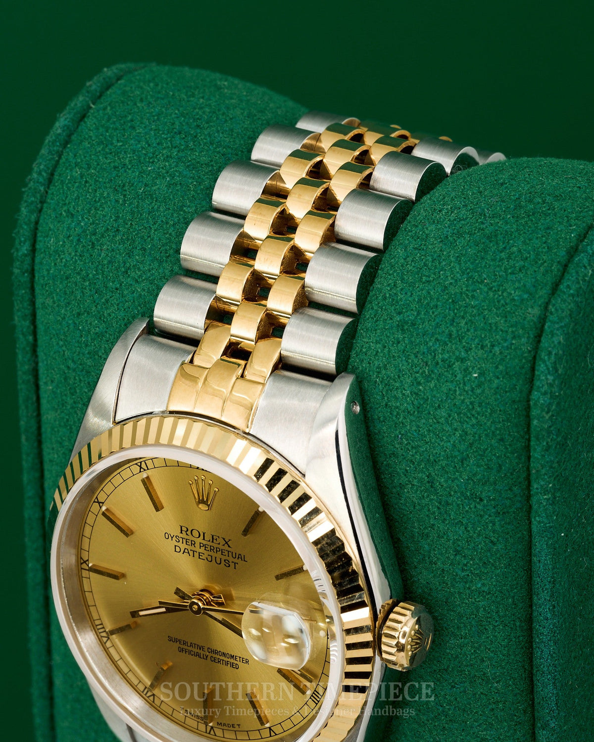 36mm Rolex Datejust with Champagne Stick Dial in 18kt Yellow Gold and Stainless on Jubilee (Ref: 16233)(Year: 1991)