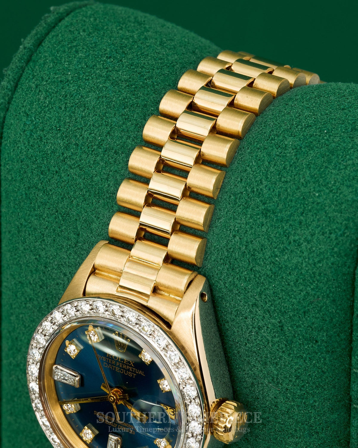 26mm Rolex Datejust "President" with a Custom Blue Diamond Dial and Diamond Bezel in Solid 18kt Yellow Gold (Ref: 6917/8)(Year: 1981)