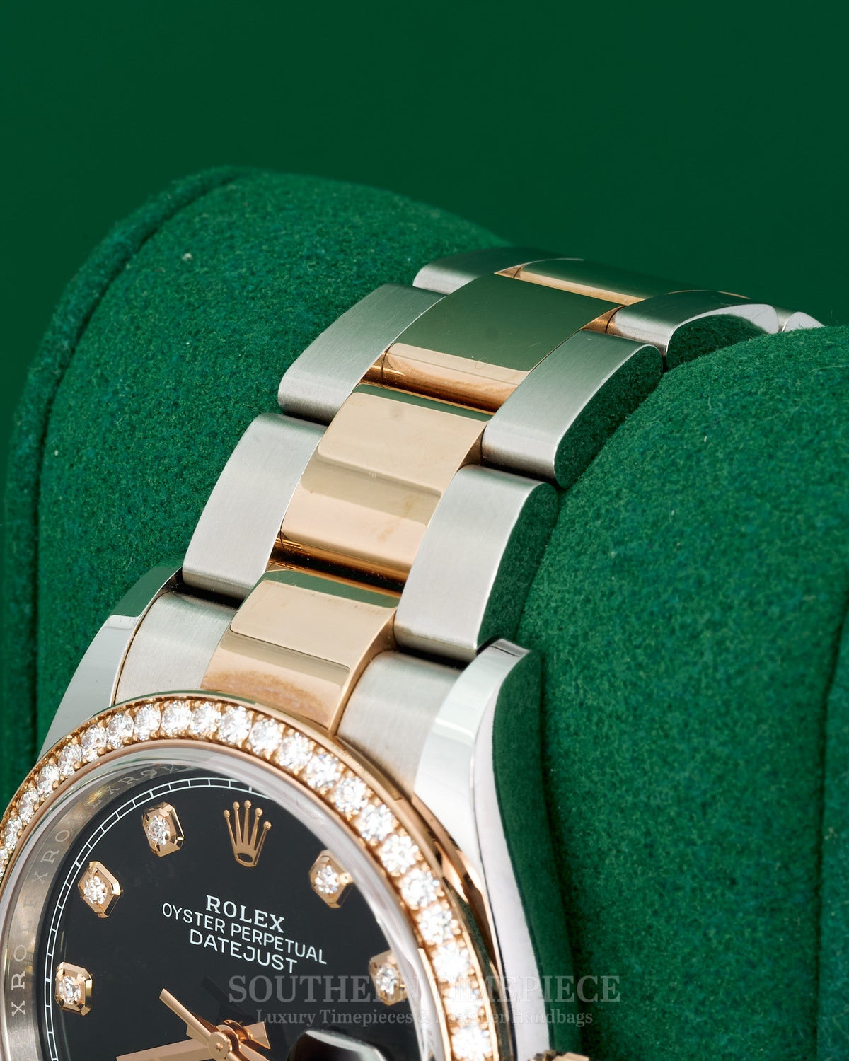 36mm Rolex Datejust in 18kt Everose Gold and Stainless with Factory Black Diamond Dial and Diamond Bezel (Ref: 126281RBR)(Year: 2020+)