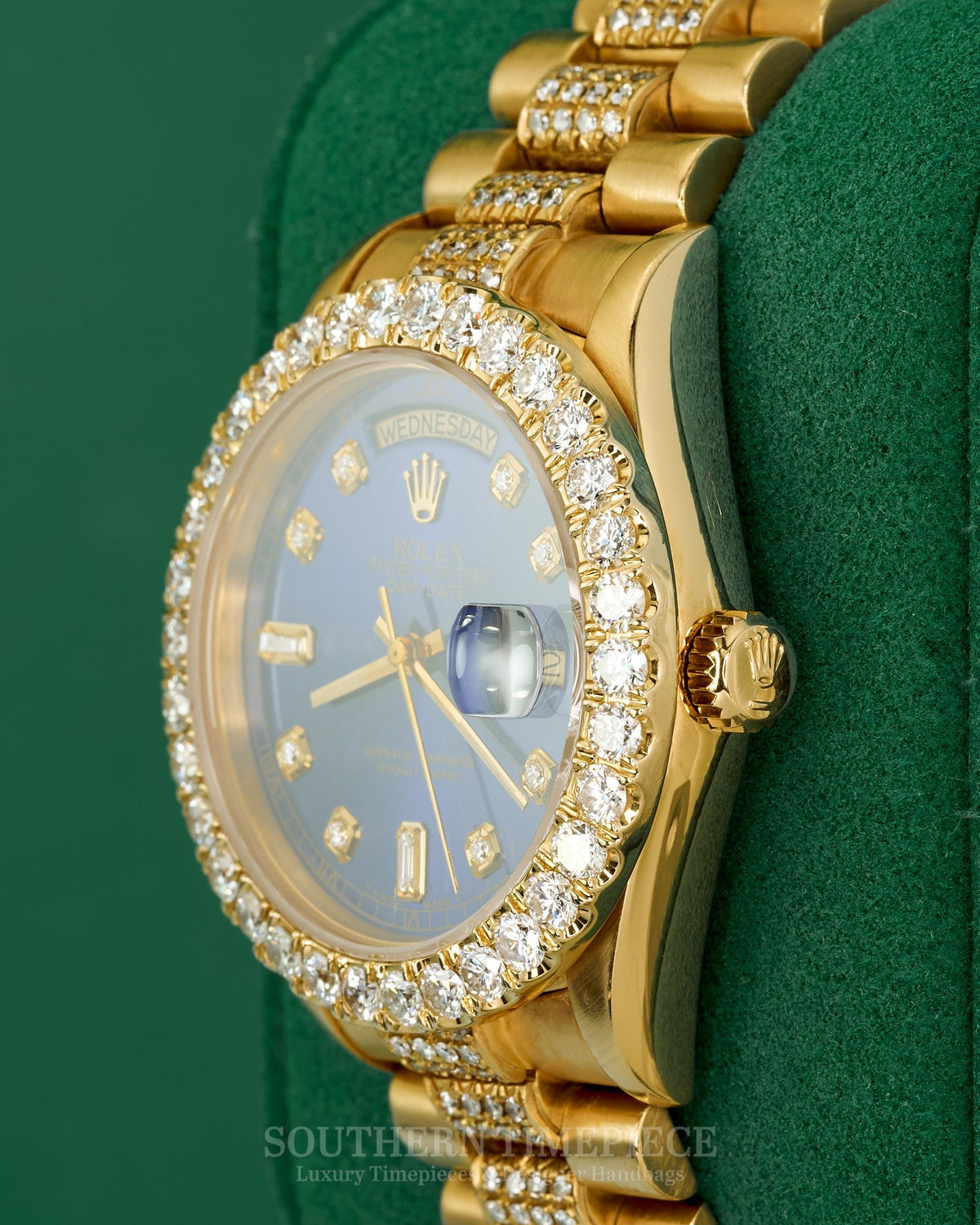 36mm Rolex Day-Date "President" in Solid 18kt Yellow Gold with Custom Natural Diamonds (Ref: 18038)(Year: 1986)(Box & Appraisal)