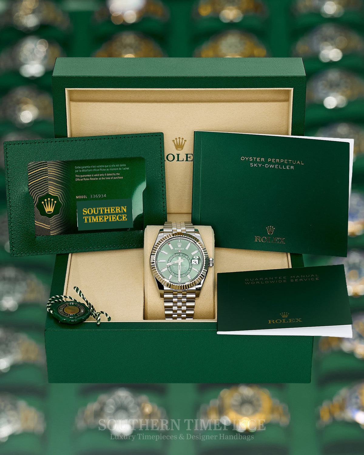Brand New 2026 42mm Rolex Sky-Dweller Mint Green in 18kt White Gold & Oystersteel on Jubilee (Ref: 336934)(Year: 2026)(Box & Papers)