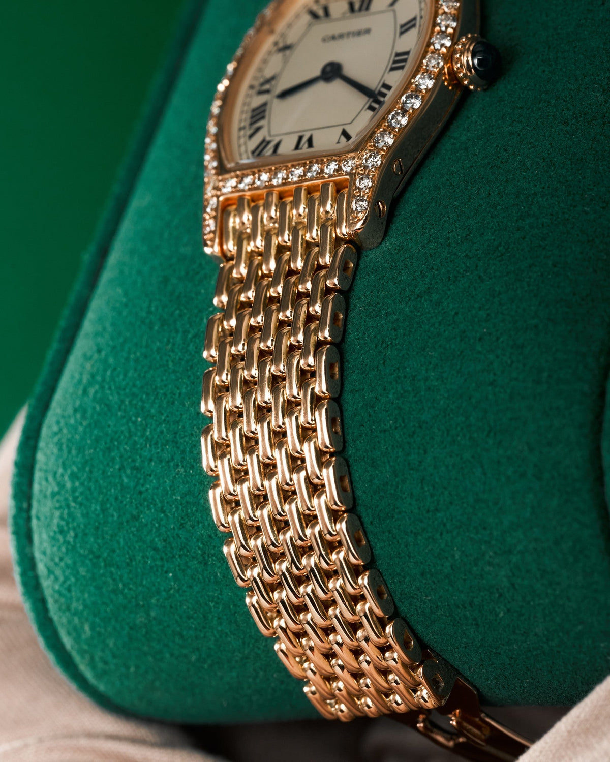 25mm Cartier Tortue Watch Small Model in Solid 18kt Yellow Gold with Factory Diamonds *RARE* (Ref: 82724877)(Year: ~1980's-1990's)(Box)