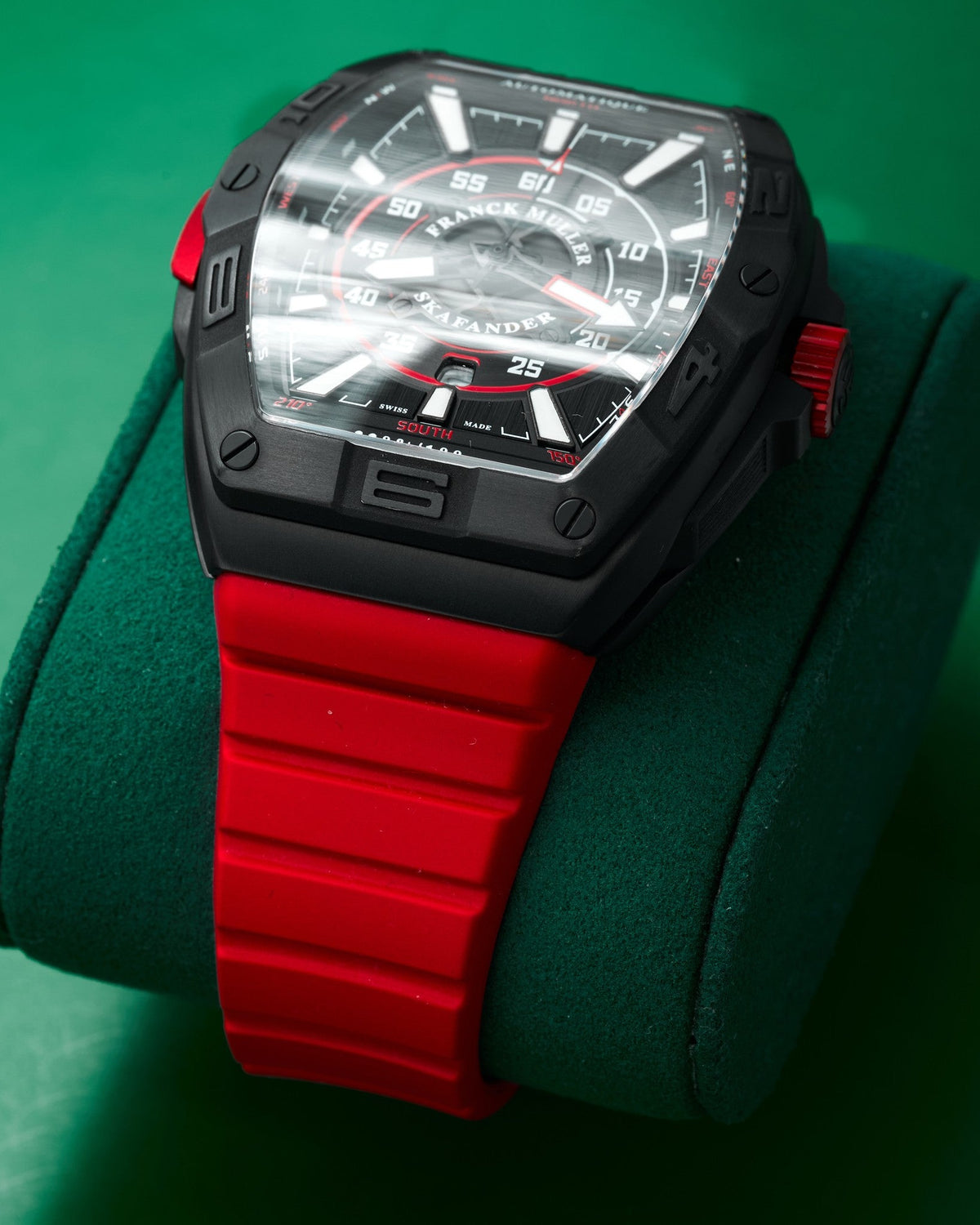 43mm Frank Muller Skafander in PVD Titanium with Red Accents on Red Rubber (Ref: SKF 43 SC DT TTNRBR)(Year: 2025)(Box & Papers)