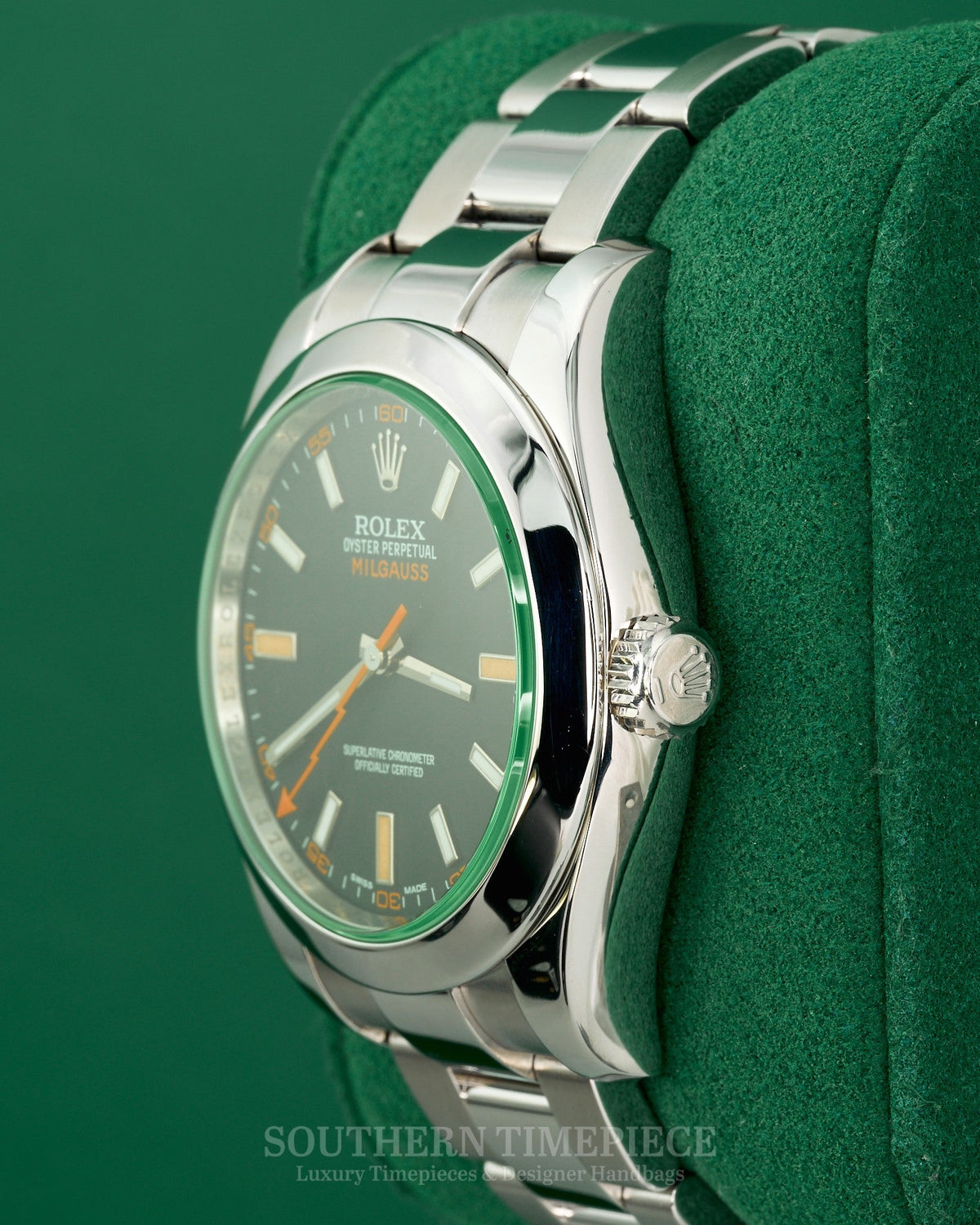 40mm Rolex Milgauss with Black Dial and Green Crystal in Stainless Steel (Ref: 116400GV)(Year: 2013)(Box & Papers)