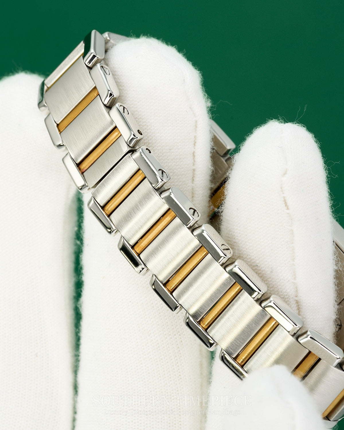 25mm Cartier Tank Francaise Small in 18kt Yellow Gold & Stainless with Pink Mother of Pearl Dial and Custom Diamonds (Ref: W51007Q4)(2000's-2010's)
