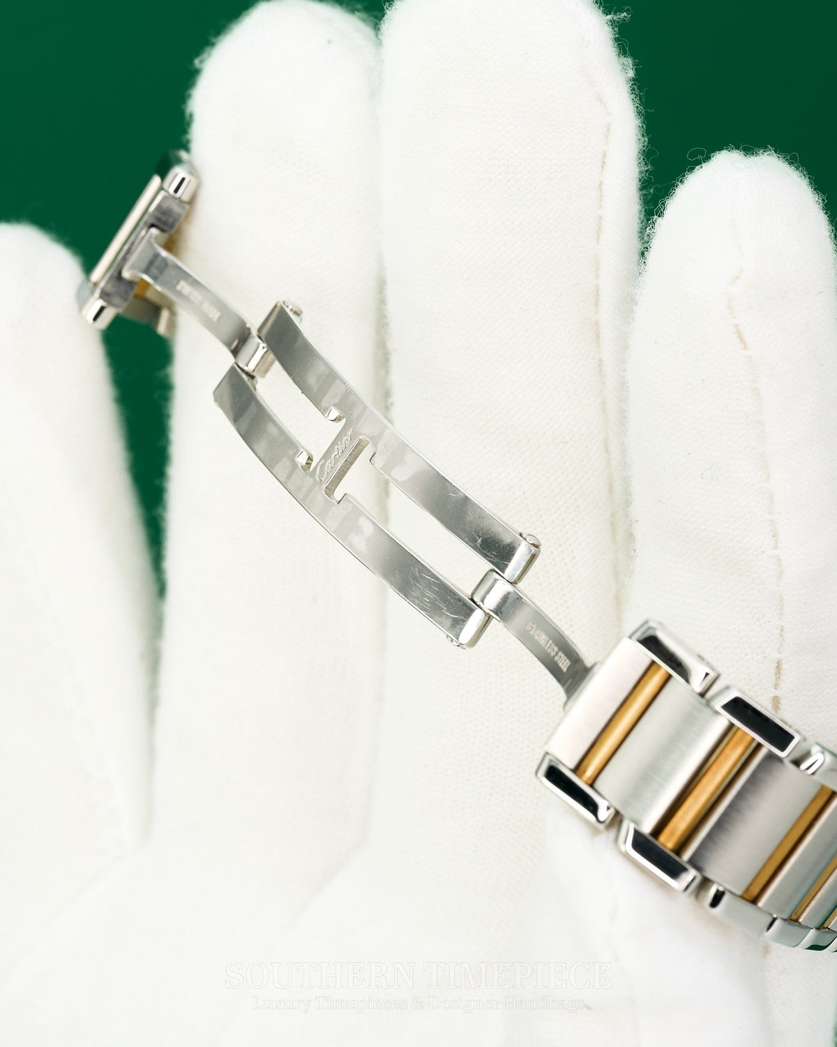 25mm Cartier Tank Francaise Small in 18kt Yellow Gold & Stainless with Pink Mother of Pearl Dial and Custom Diamonds (Ref: W51007Q4)(2000's-2010's)