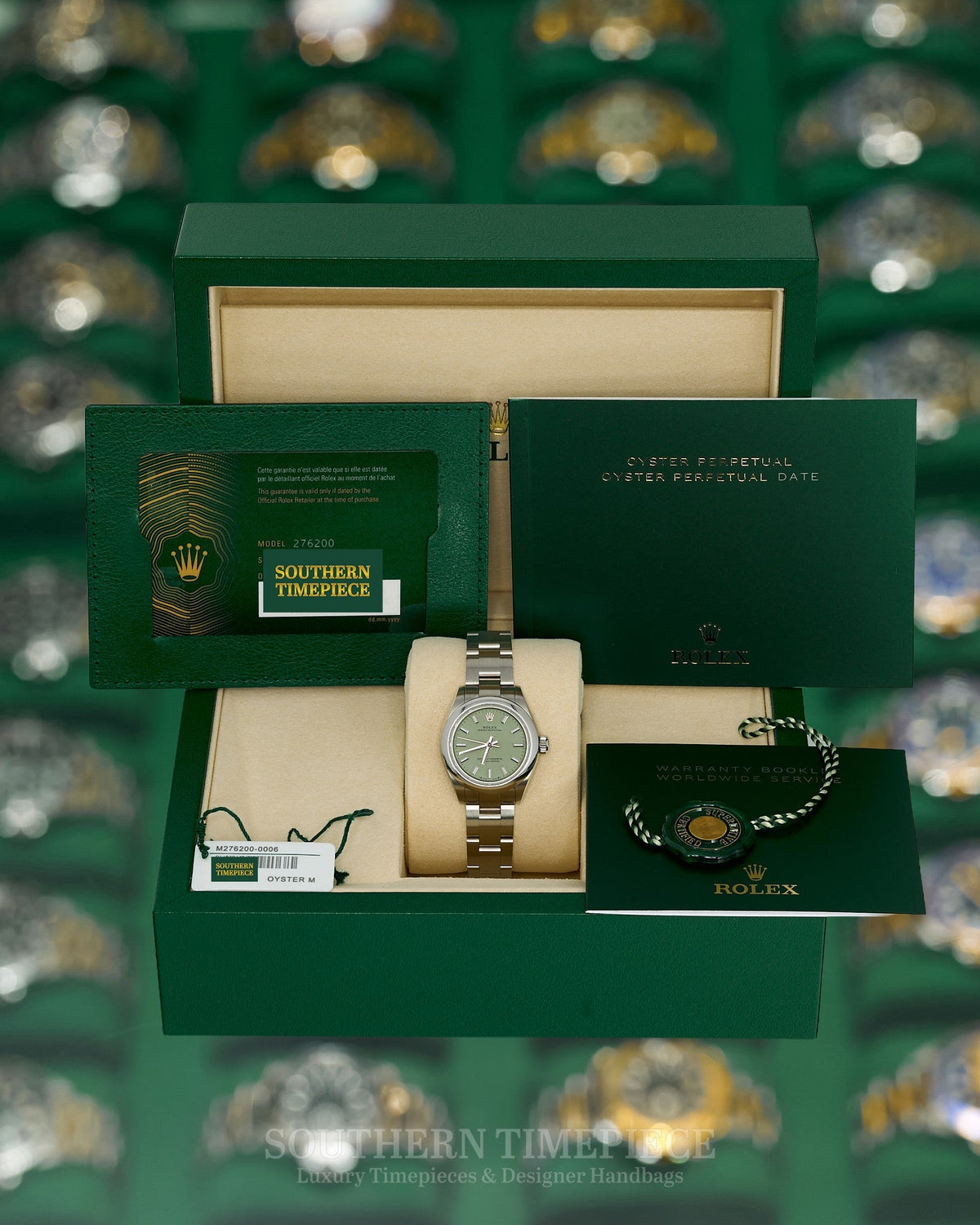 Brand New 2026 28mm Rolex Oyster Perpetual "Pistachio" in Stainless Steel on Oyster (Ref: 276200)(Year: 2026)(Box & Papers)