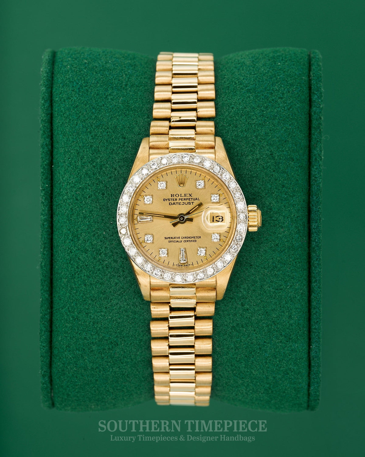 26mm Rolex Datejust "President" with a Custom Champagne Diamond Dial and Diamond Bezel in Solid 18kt Yellow Gold (Ref: 6917/8)(Year: 1983)