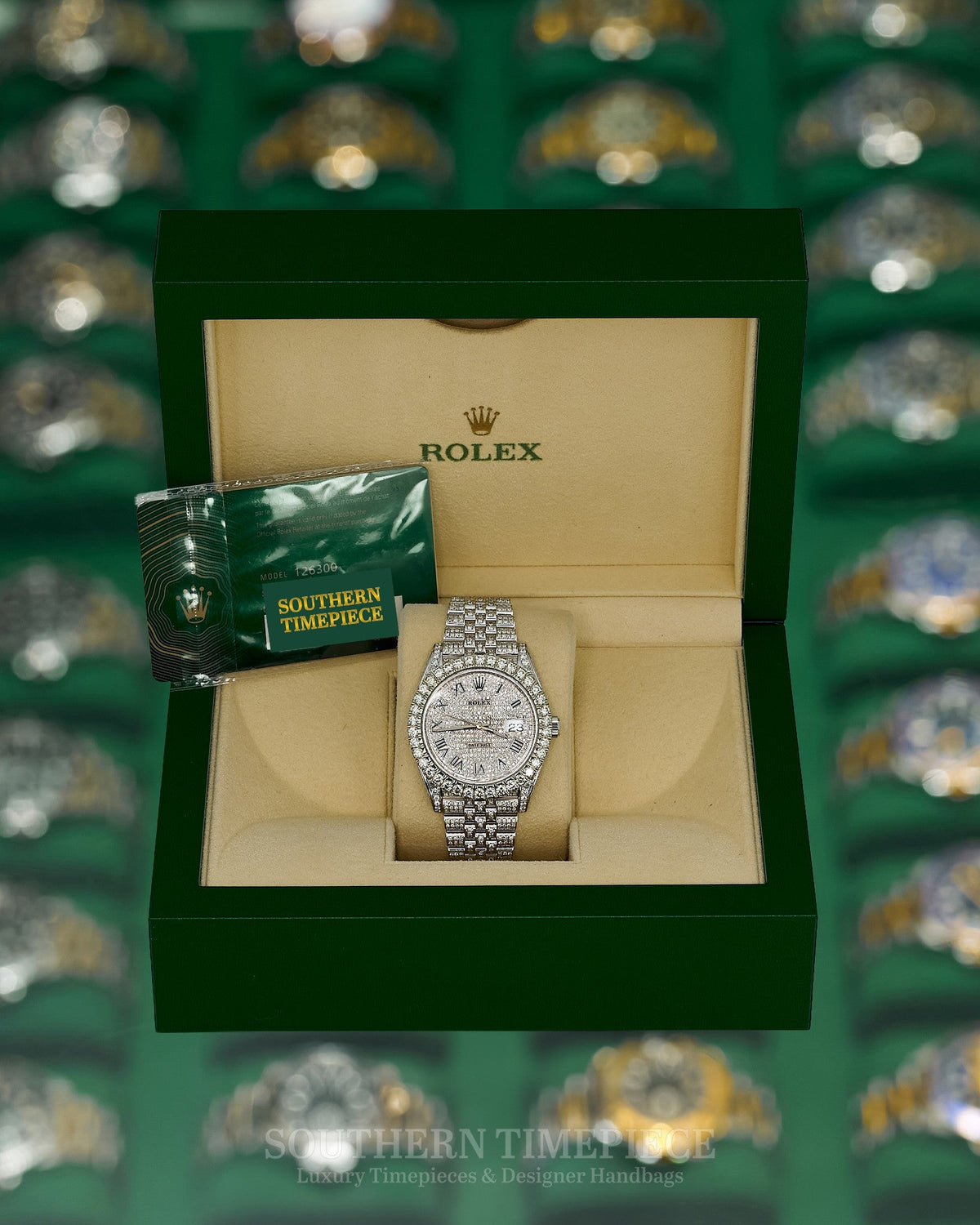 41mm Rolex Datejust with Full Custom Set Natural Diamonds on Jubilee Bracelet (Ref: 126300)(Year: 2021)(Box & Papers)