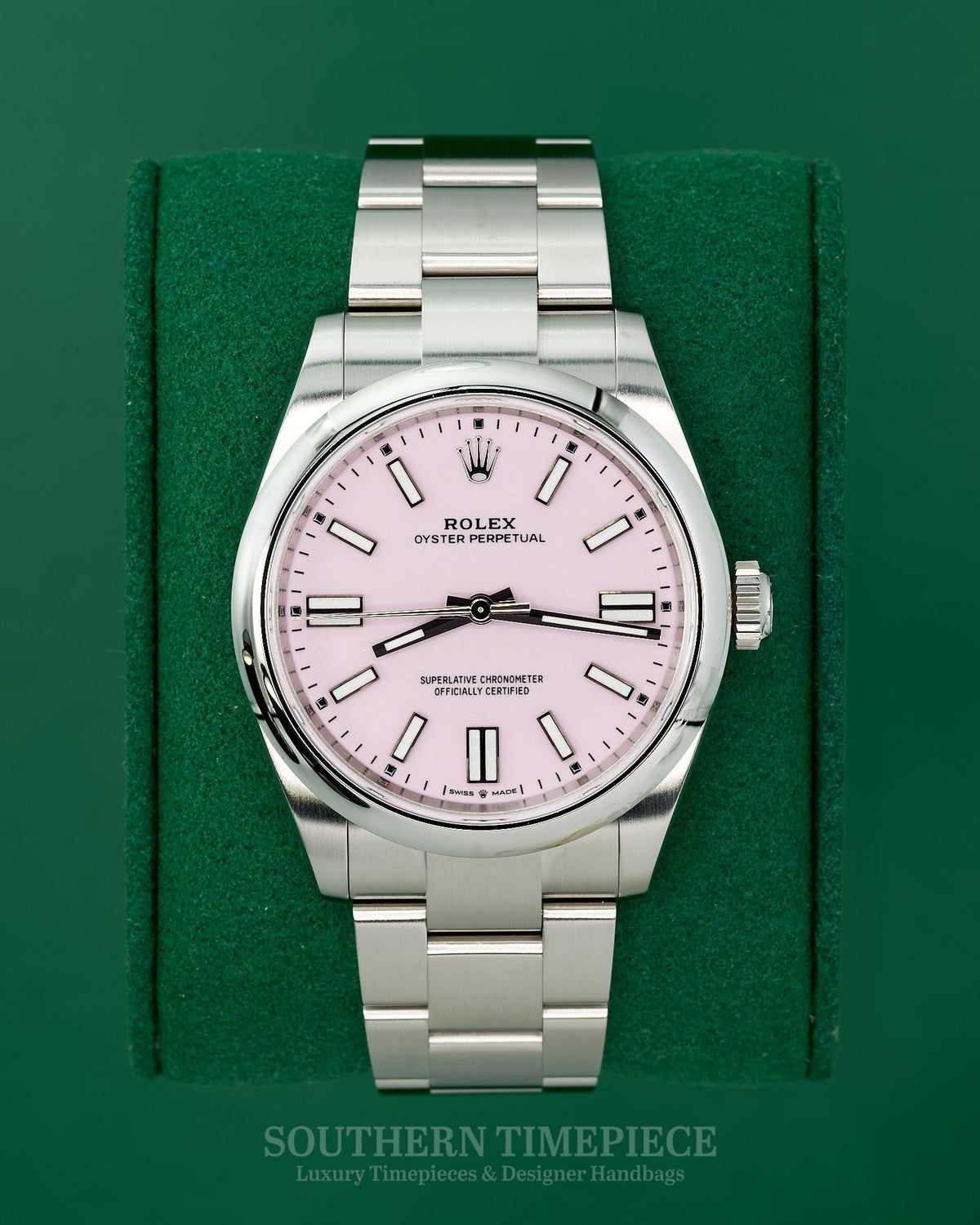 Brand New 2025 41mm Rolex Oyster Perpetual "Pink" in Stainless Steel with Smooth Bezel on Oyster Bracelet (Ref: 134300)(Year: 2025)(Box & Papers)