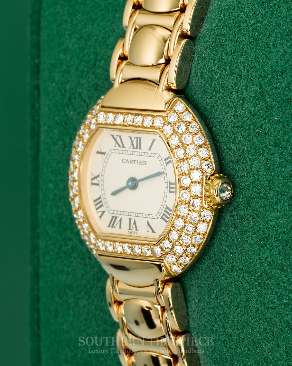 26mm Cartier Ellipse Watch Small in Solid 18kt Yellow Gold with Diamonds (Ref: W15047L8)(RARE)