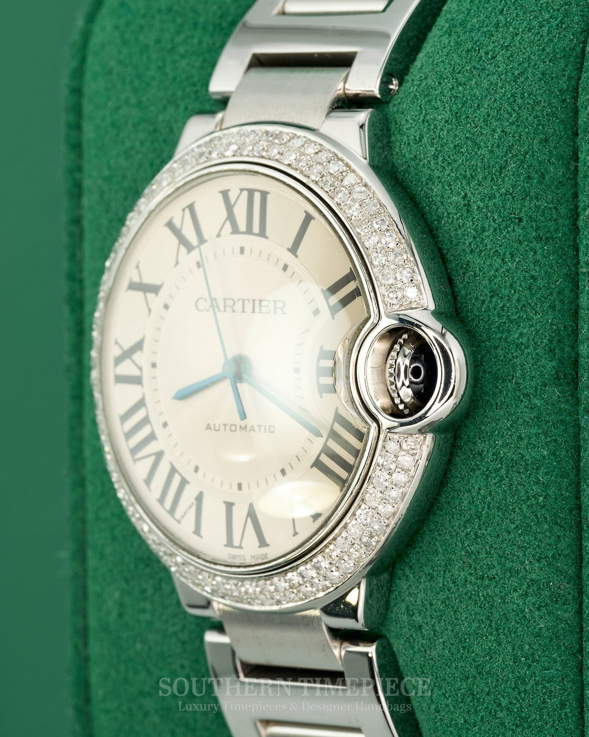 36mm Cartier Ballon Bleu Large in Stainless Steel with Custom Diamonds (Ref: W6920046)(Year: 2000's-2010's)