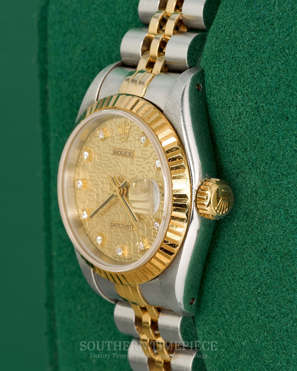 26mm Rolex Datejust with Champagne Anniversary Diamond Dial in 18kt Yellow Gold & Stainless on Jubilee (Ref: 69173)(Year: 1994)(Box & Papers)