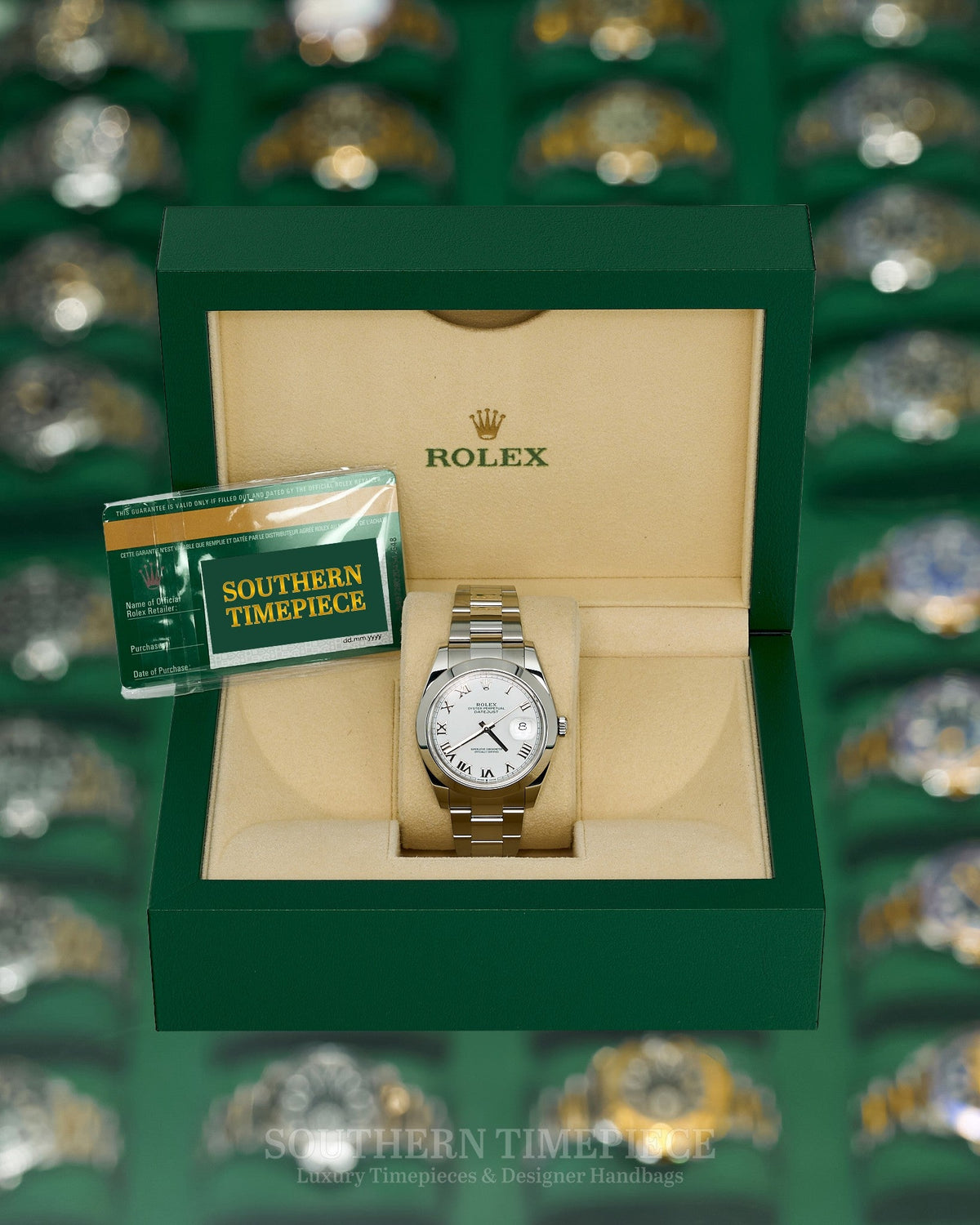 41mm Rolex Datejust with White Roman Numeral Dial and Smooth Bezel on Oyster (Ref: 126300)(Year: 2018)(Box & Papers)