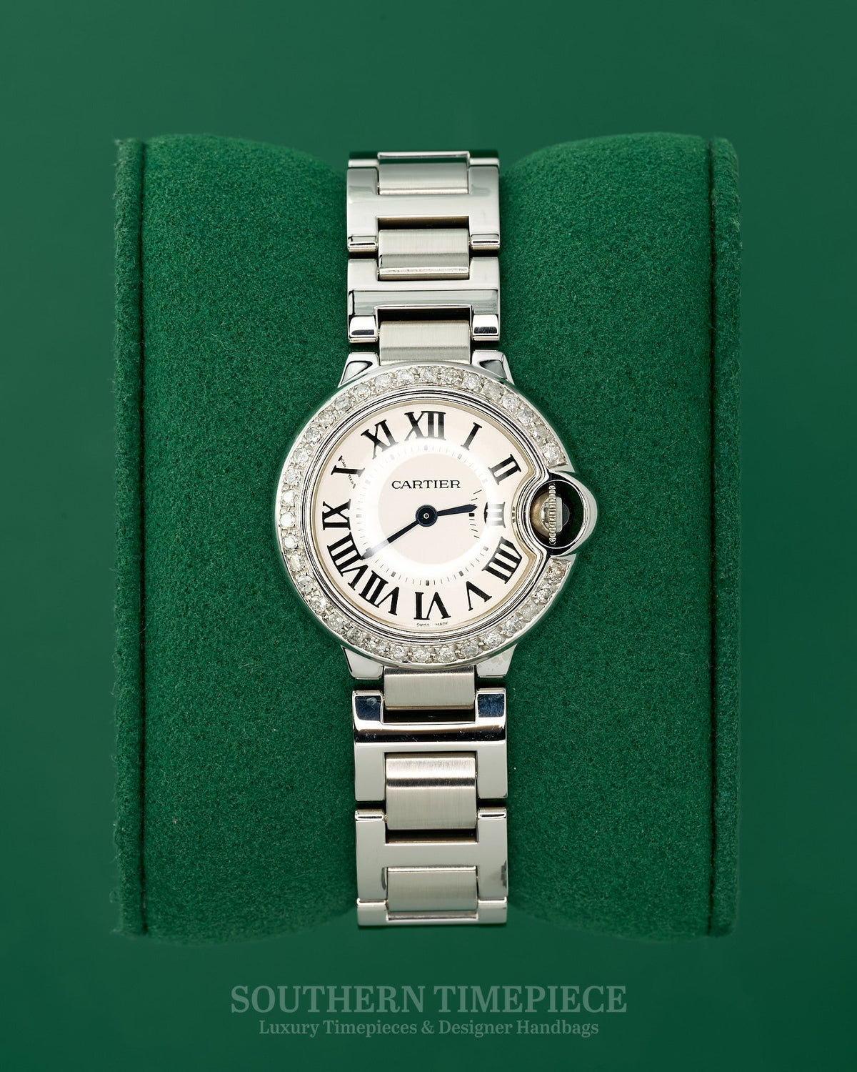 28mm Cartier Ballon Bleu Small in Stainless Steel with Custom Diamonds (Ref: W69010Z4)(Year: 2000's-2010's)