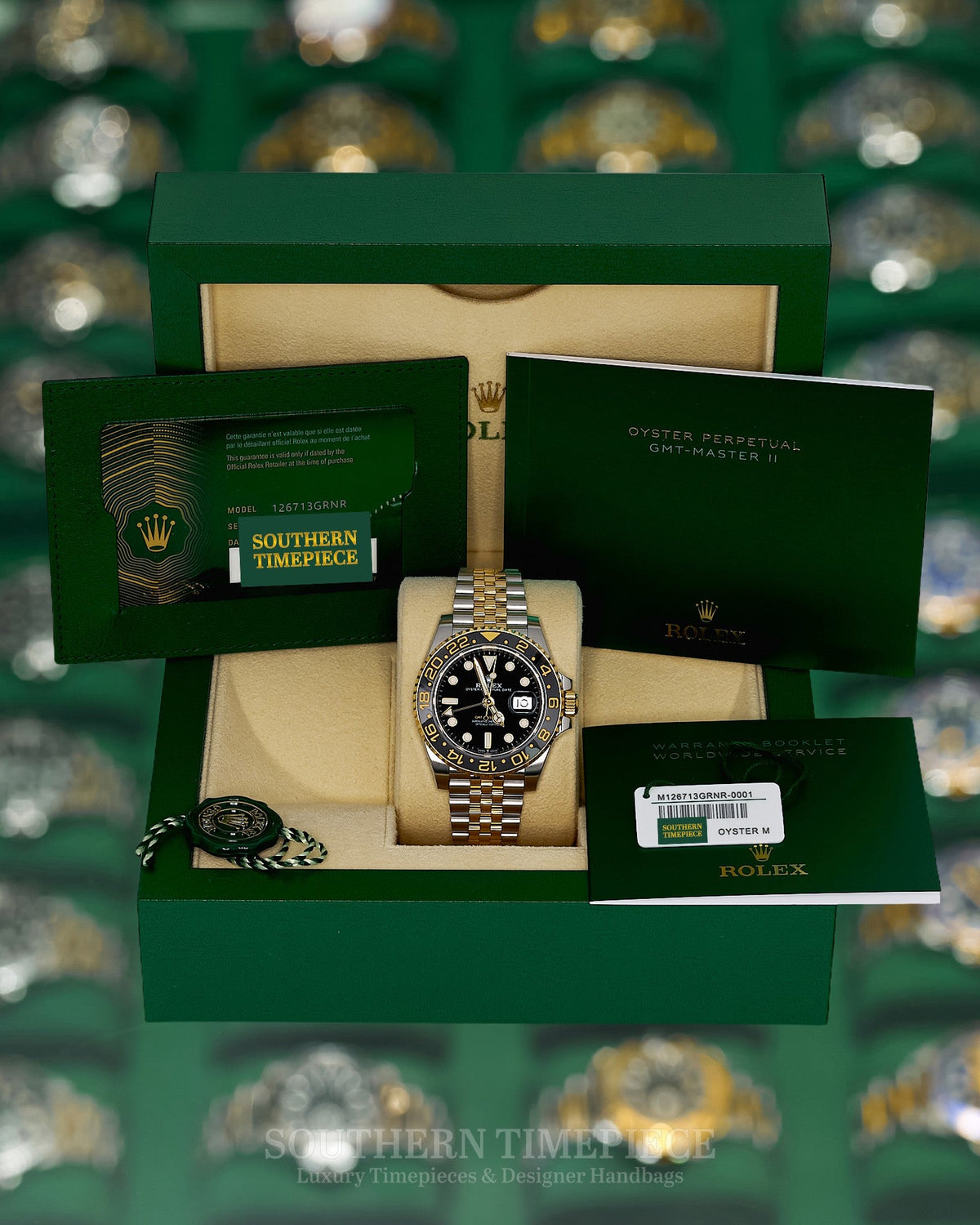 40mm Rolex GMT-Master II "GRNR" 18kt Yellow Gold and Stainless on Jubilee featuring a Grey and Black Bezel (Ref: 126713GRNR)(Year: 2024)(Box & Papers)