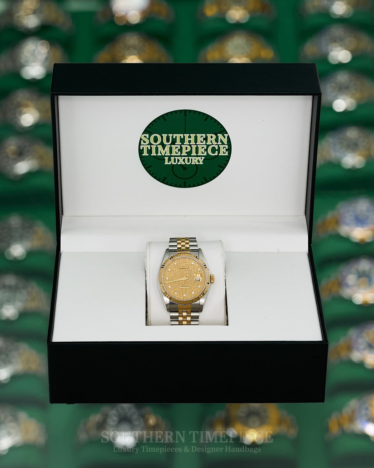 36mm Rolex Datejust in 18kt Yellow Gold and Stainless with Rare Factory Champagne Anniversary Diamond Dial on Jubilee (Ref: 16233)(Year: 1989)