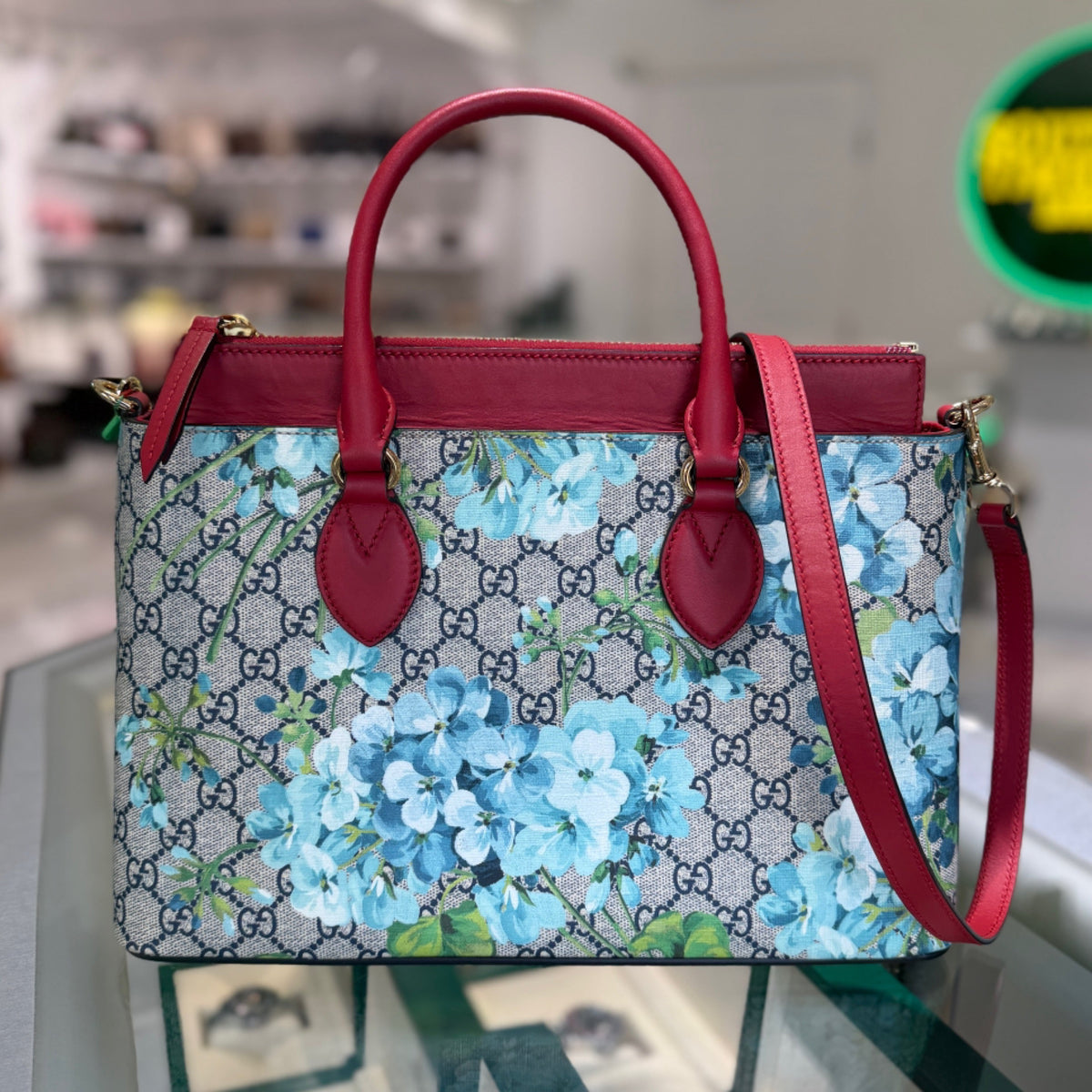 Gucci Blooms Tote Bag - GG Supreme Canvas & Red Leather