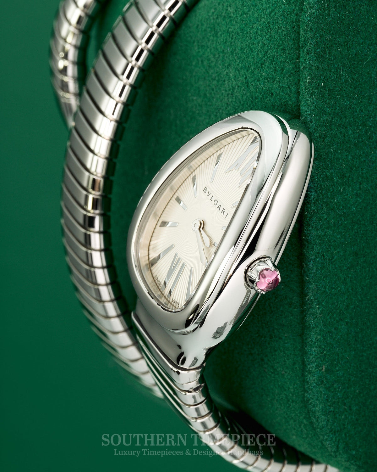 35mm Bvlgari Serpenti Tubogas Watch with Silver Dial in Stainless Steel with Double Spiral Bracelet (Ref: 101911)(Year: 2020)(Box & Papers)