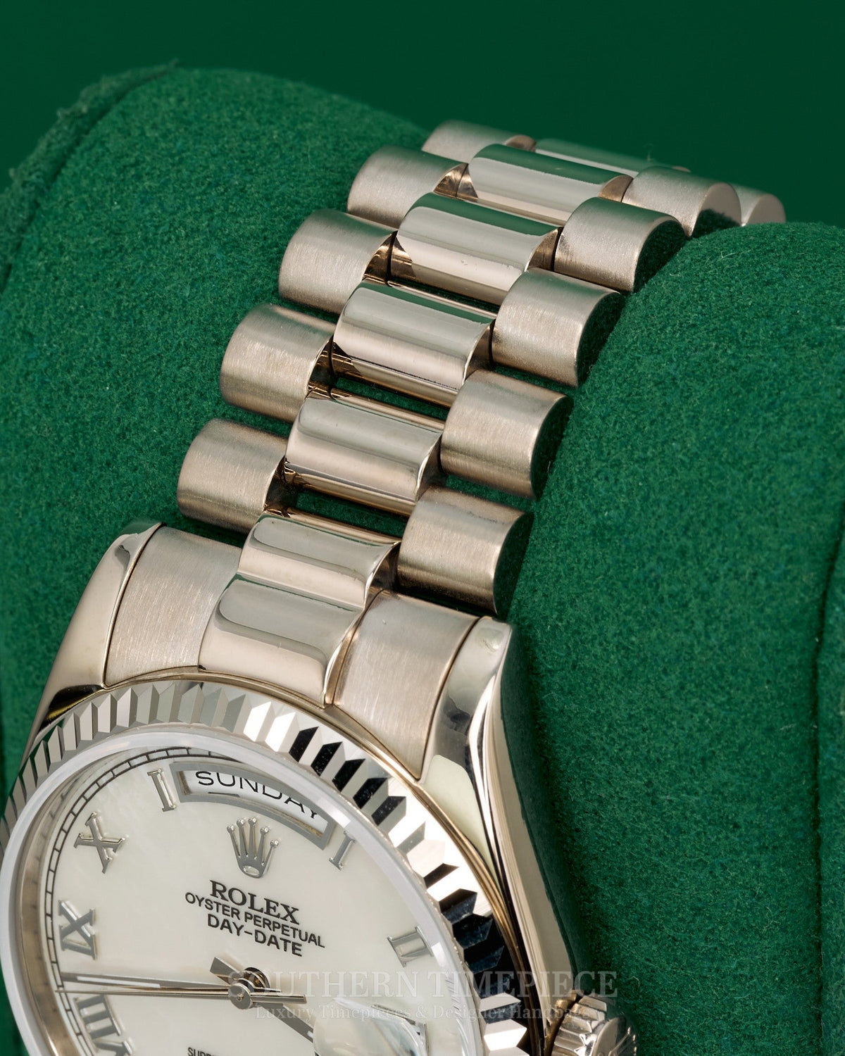 36mm Rolex Day-Date "President" in Solid 18kt White Gold w/ Custom Mother of Pearl Roman Dial (Ref: 118209)(Year: 2000)