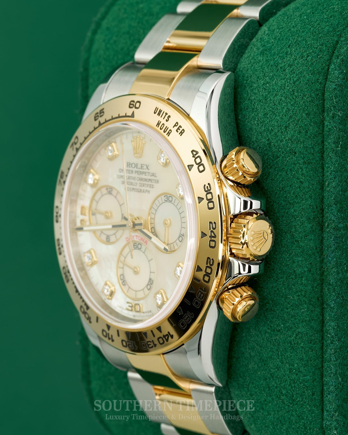 40mm Rolex Daytona with Rare Factory Mother of Pearl Diamond Dial in 18kt Yellow Gold and Stainless on Oyster (Ref: 116503)(Year: 2016)(Box & Papers)(SKU: W552133)
