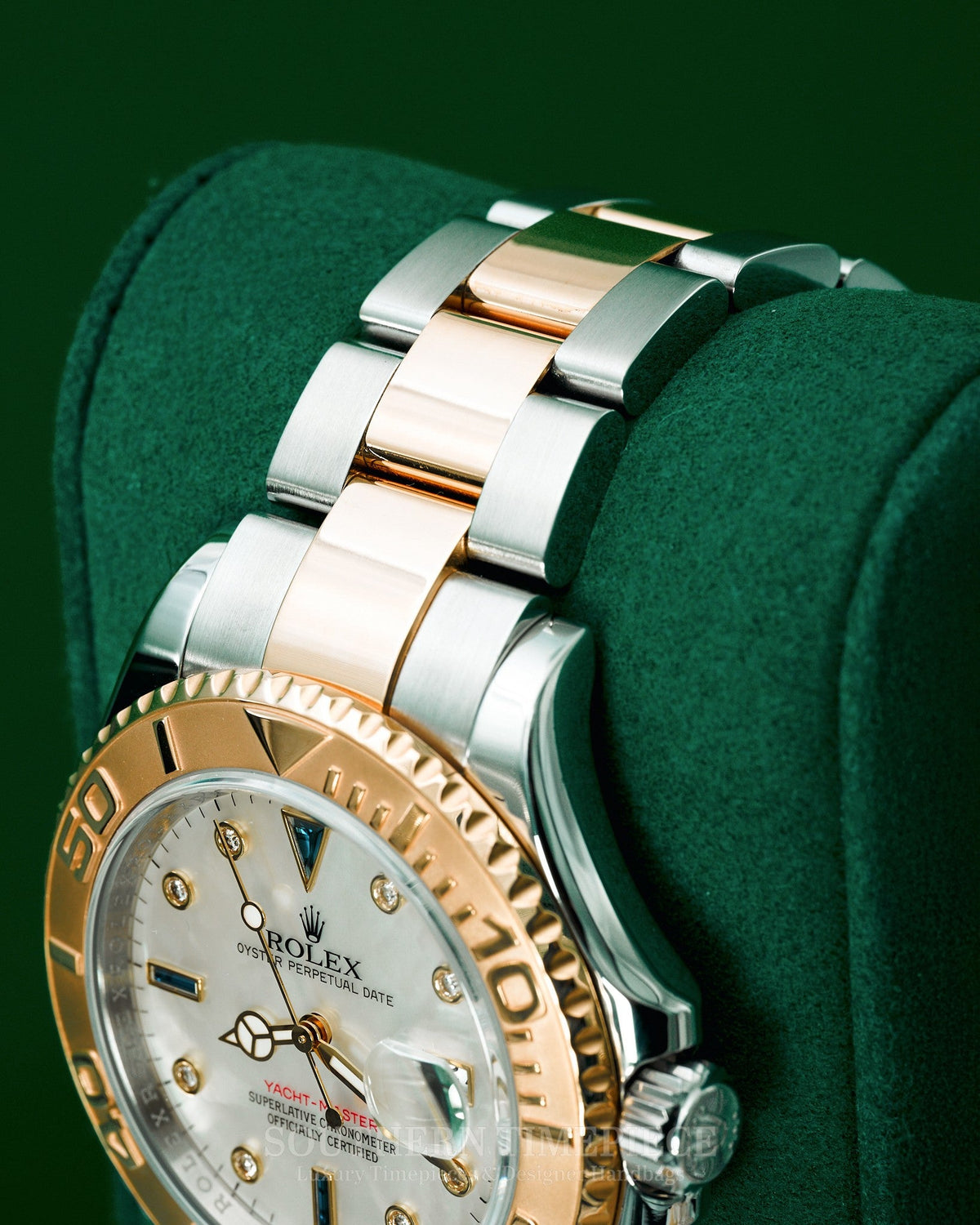 40mm MINT Rolex Yacht-Master with Factory Mother of Pearl Diamond & Sapphire Dial in 18kt Yellow Gold and Stainless on Oyster (Ref: 16623)(Year: 2011)