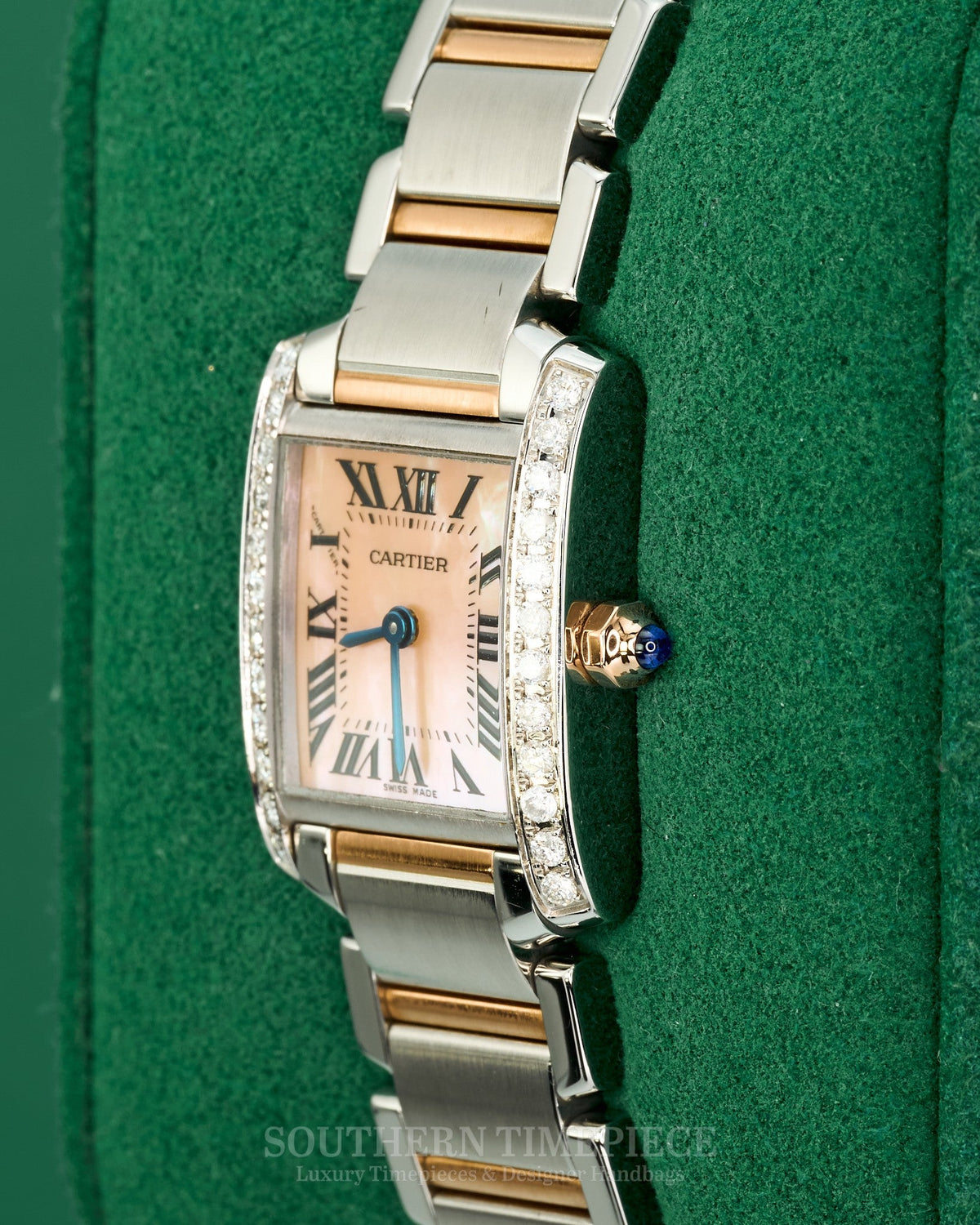 25mm Cartier Tank Francaise Small in 18kt Rose Gold and Stainless with Pink Mother of Pearl Dial and Custom Diamonds (Ref: W51027Q4)(2000's-2010's)