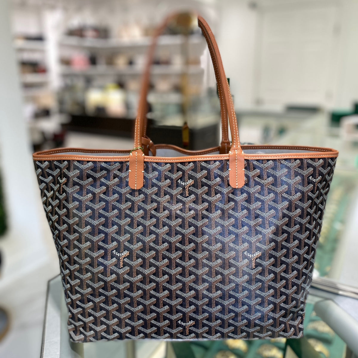 Goyard Saint Louis Tote PM - Black & Tan Goyardine Canvas