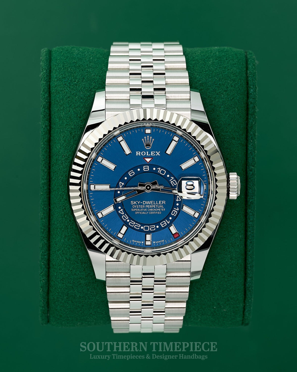 Brand New 2026 42mm Rolex Sky-Dweller with Blue Dial in 18kt White Gold & Oystersteel on Jubilee (Ref: 336934)(Year: 2026)(Box & Papers)