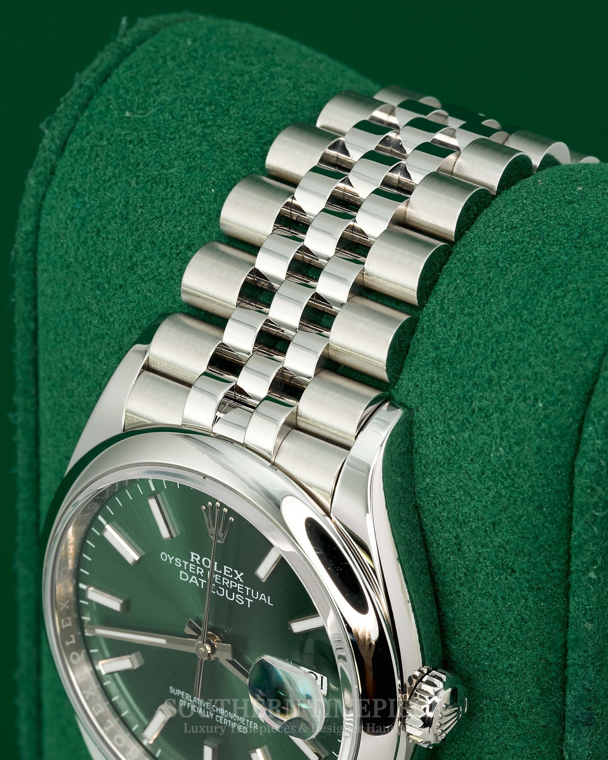 36mm Rolex Datejust with Mint Green Stick Dial in Stainless Steel on Jubilee (Ref: 126200)(Year: 2024)(Box & Papers)
