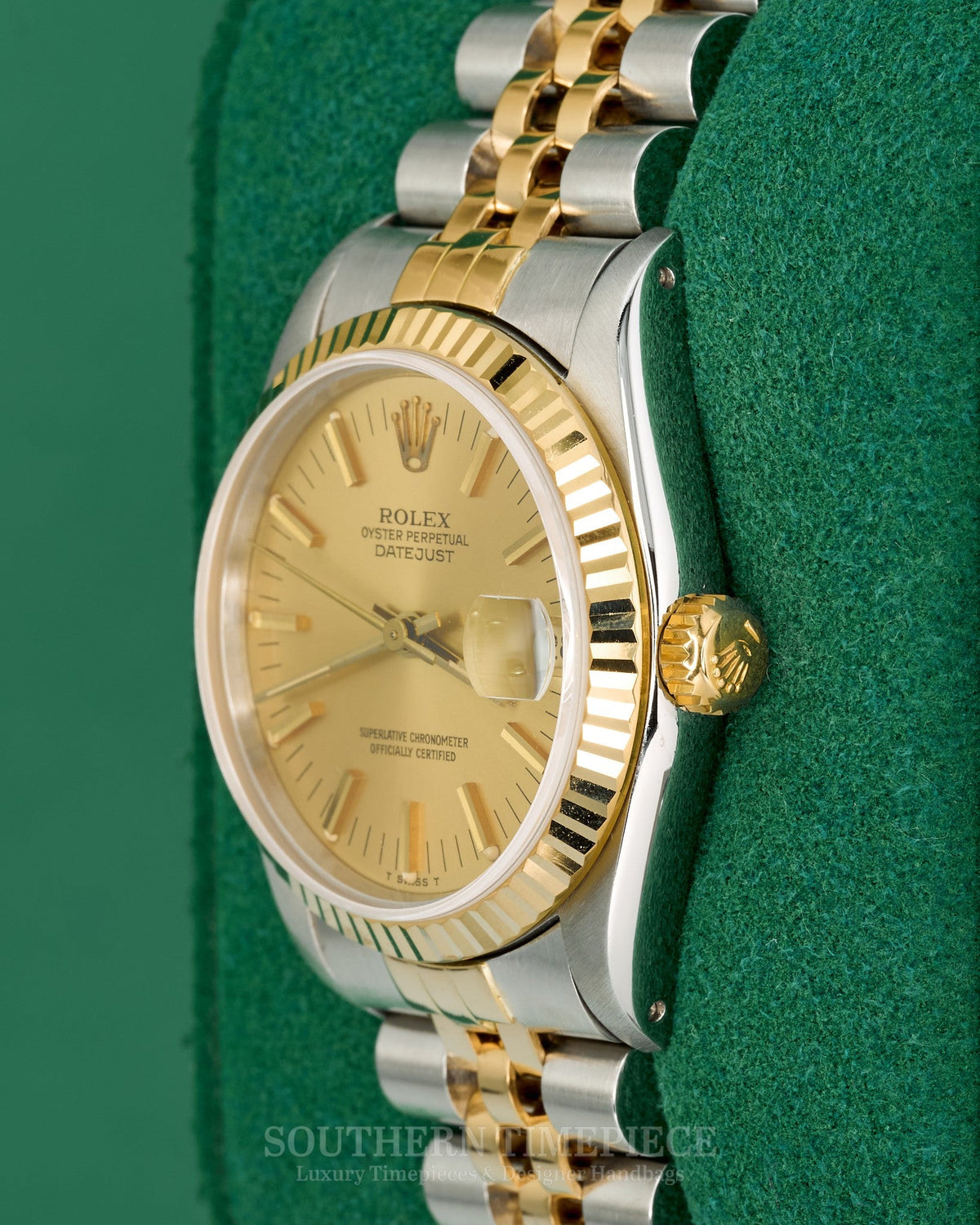 31mm Rolex Datejust with Champagne Stick Dial in 18kt Yellow Gold and Stainless on Jubilee (Ref: 68273)(Year: 1984)