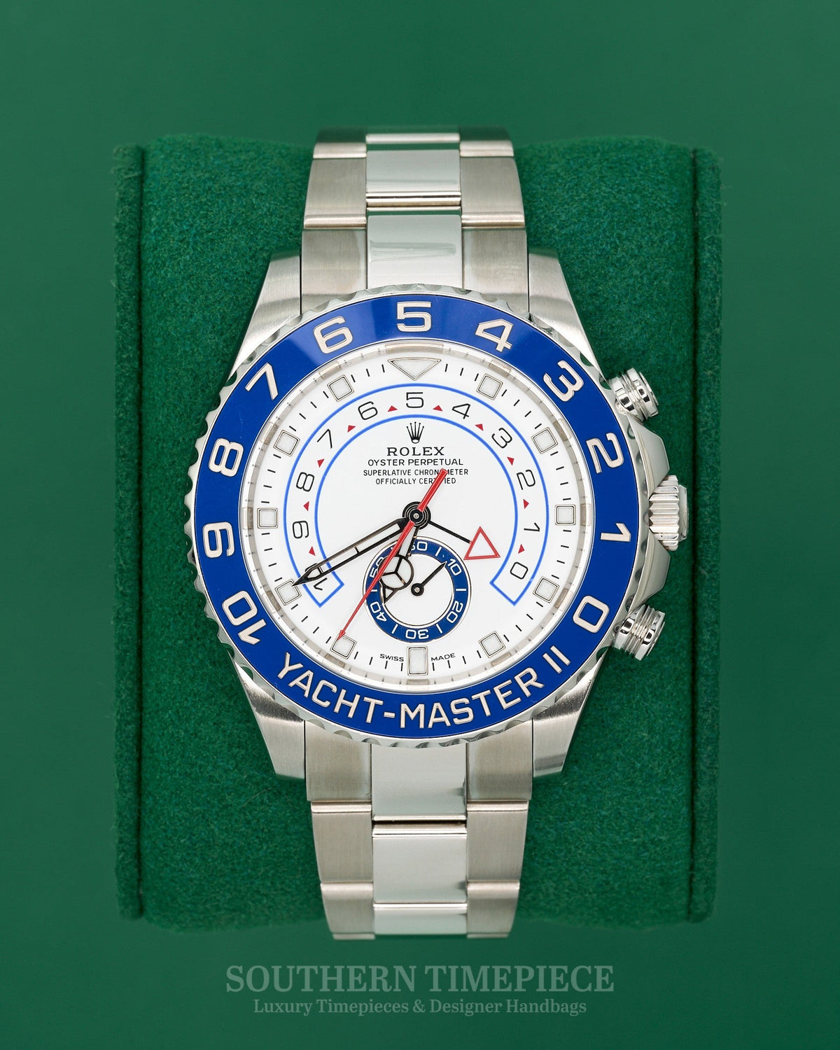 44mm Rolex Yacht-Master II in Stainless Steel with Blue Bezel and White Dial on Oyster (Ref: 116680)(Year: 2020)(Box & Papers)