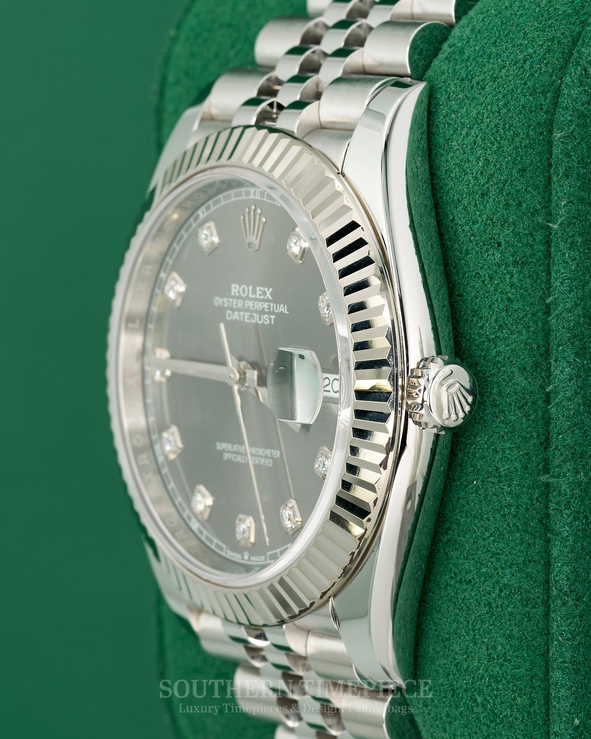 41mm Rolex Datejust with Factory Rhodium Diamond Dial in 18kt White Gold and Oystersteel on Jubilee (Ref: 126334)(Year: 2018+)(Box & Appraisal)