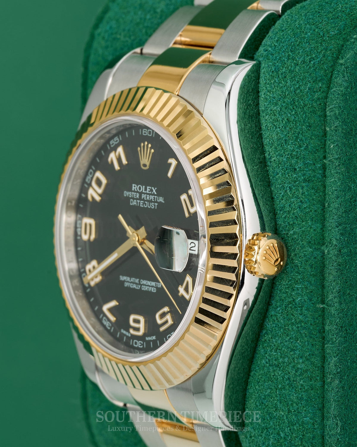 41mm Rolex Datejust with Black Arabic Numeral Dial in 18kt Yellow Gold and Stainless on Oyster (Ref: 116333)(Year: 2011)(Box & Papers)