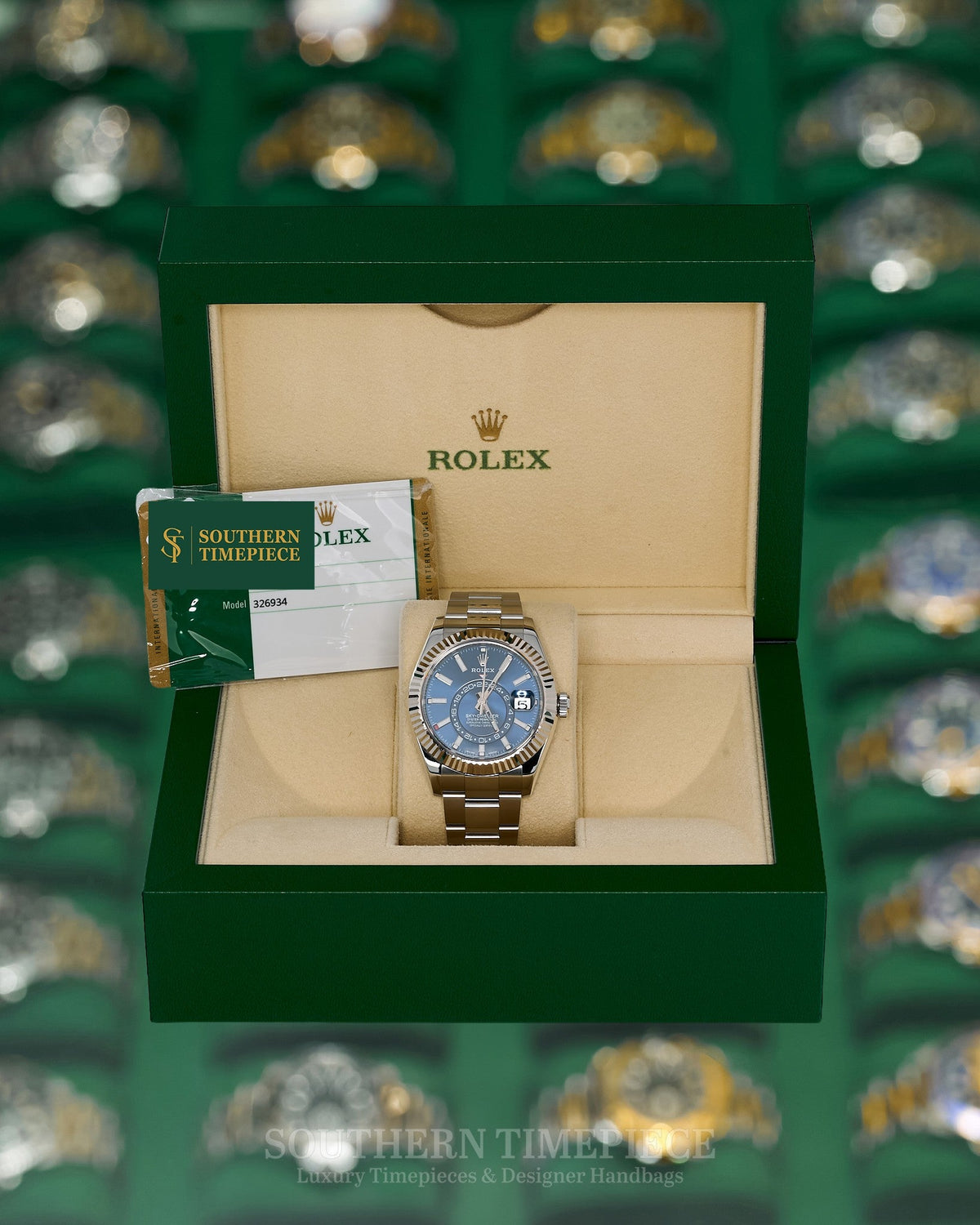 42mm Rolex Sky-Dweller in 18kt White Gold and Oystersteel with Blue Dial on Oyster Bracelet (Ref: 326934)(Year: 2018)(Box & Papers)